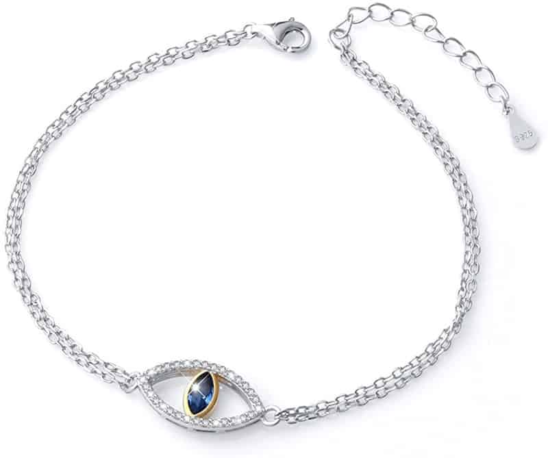 925 Sterling Silver Blue Evil Eye Double Strand Bracelet Necklace