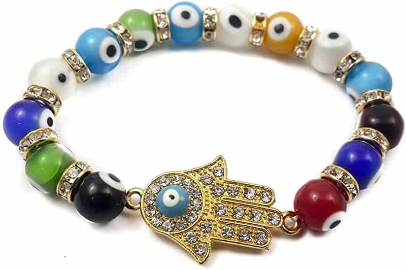 Nazareth Store Hamsa Hand Bracelet Agate Crystals Colorful Evil Eye Beads