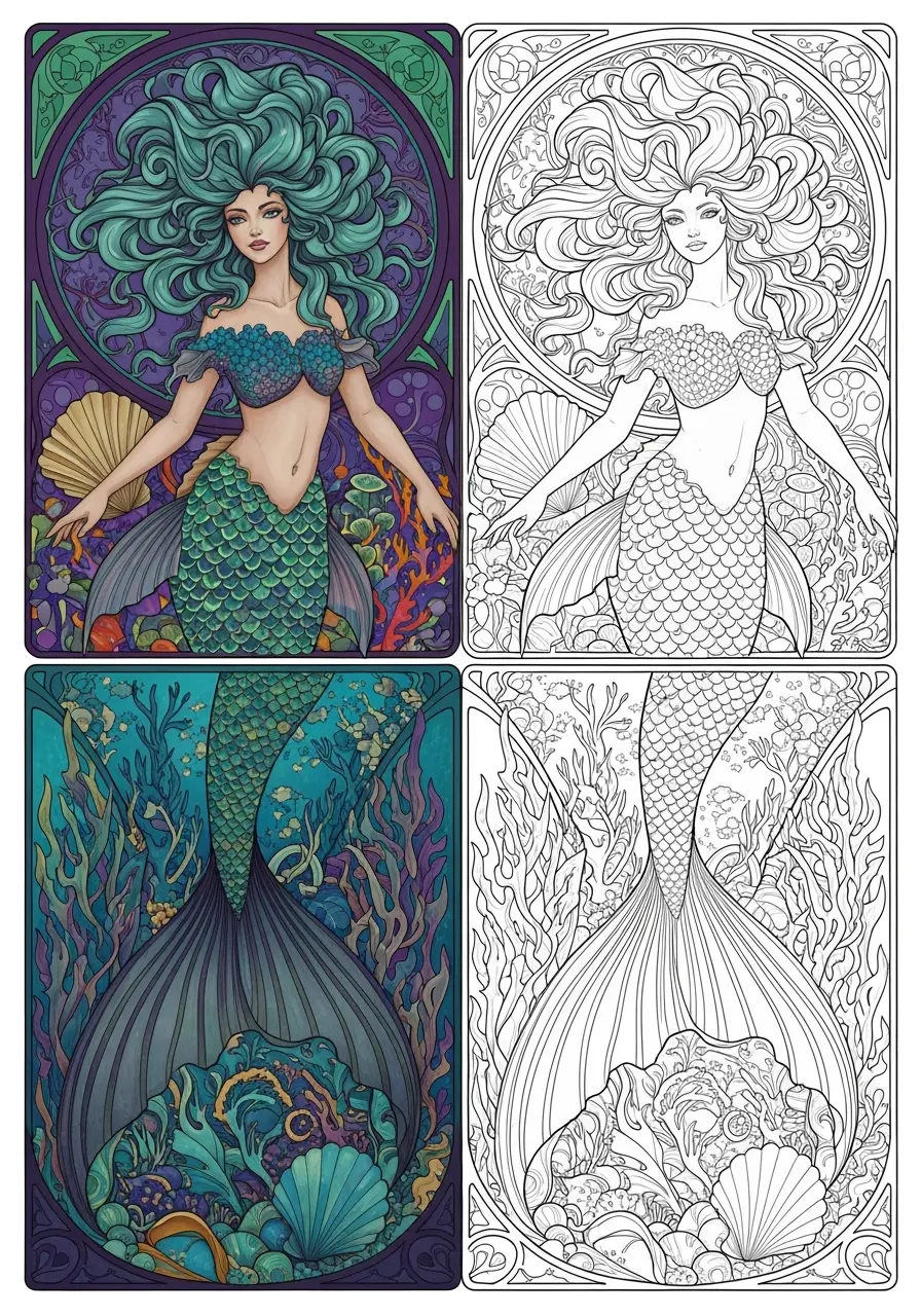 Mermaid Coloring Pages for Adults