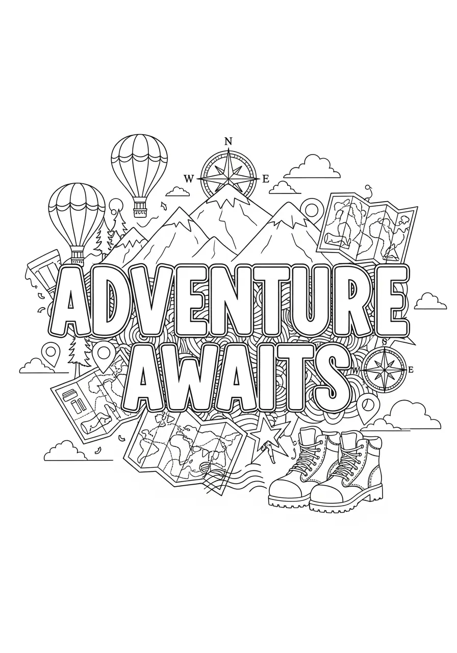 Adventure Awaits Graffiti Coloring Page