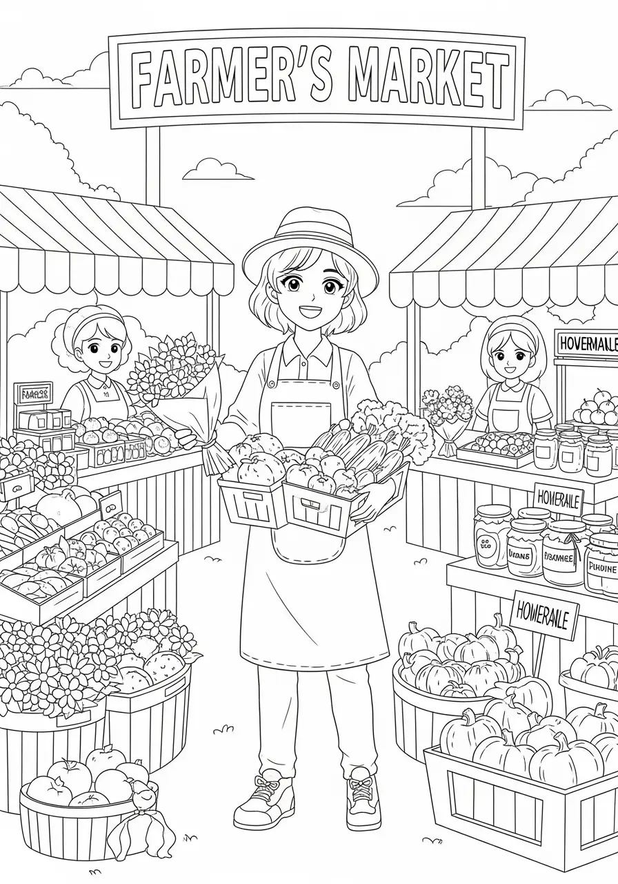 Anime Farmer's Market Coloring Page