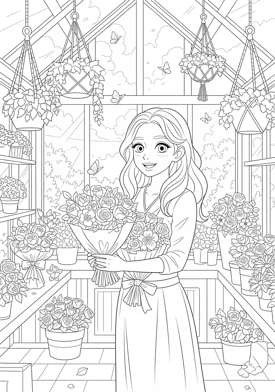 Anime Flower Shop Coloring Page