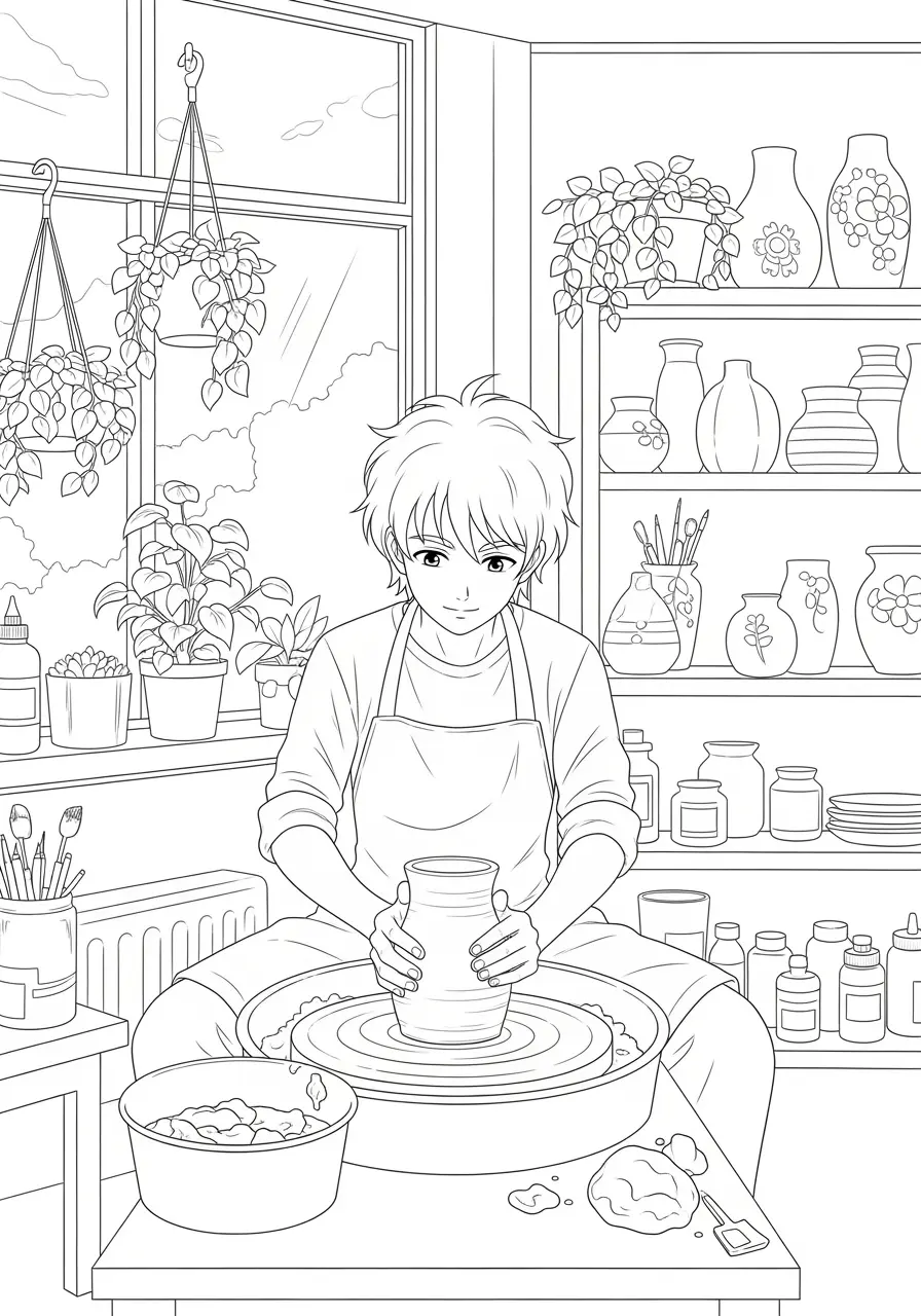 Anime Pottery Studio Coloring Page