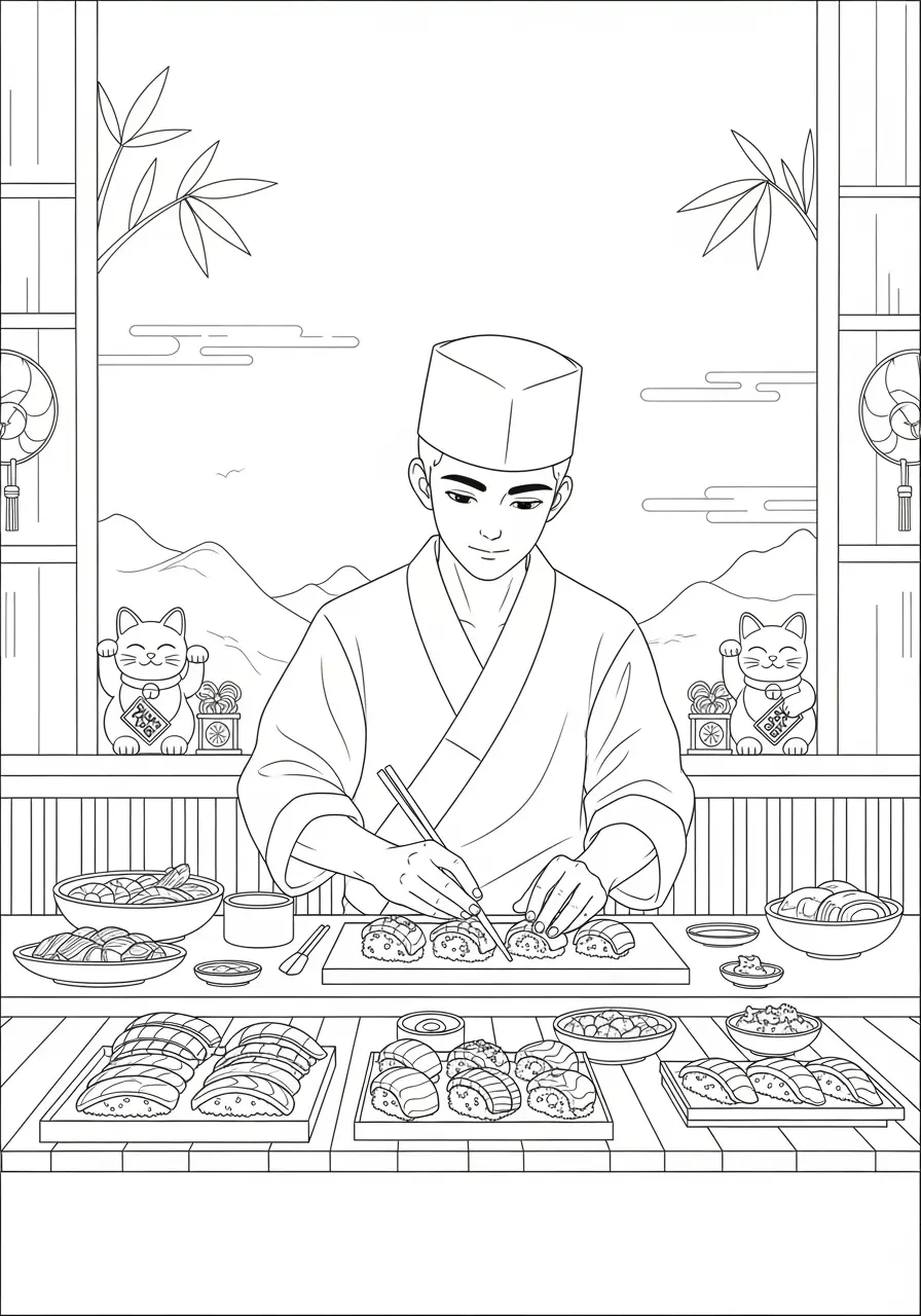 Anime Sushi Chef Coloring Page