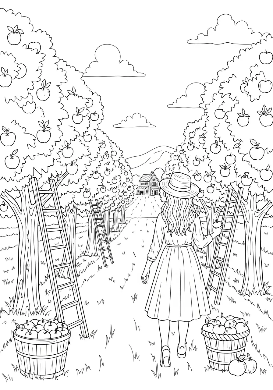 Apple Orchard Fall Coloring Page