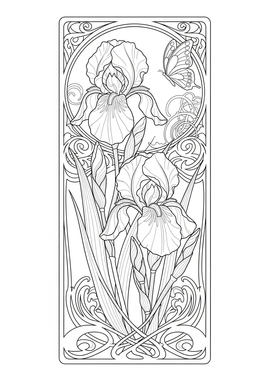 Art Nouveau Iris Tattoo Coloring Page