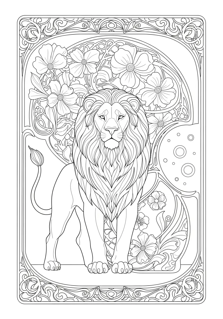 Art Nouveau Lion Coloring Page