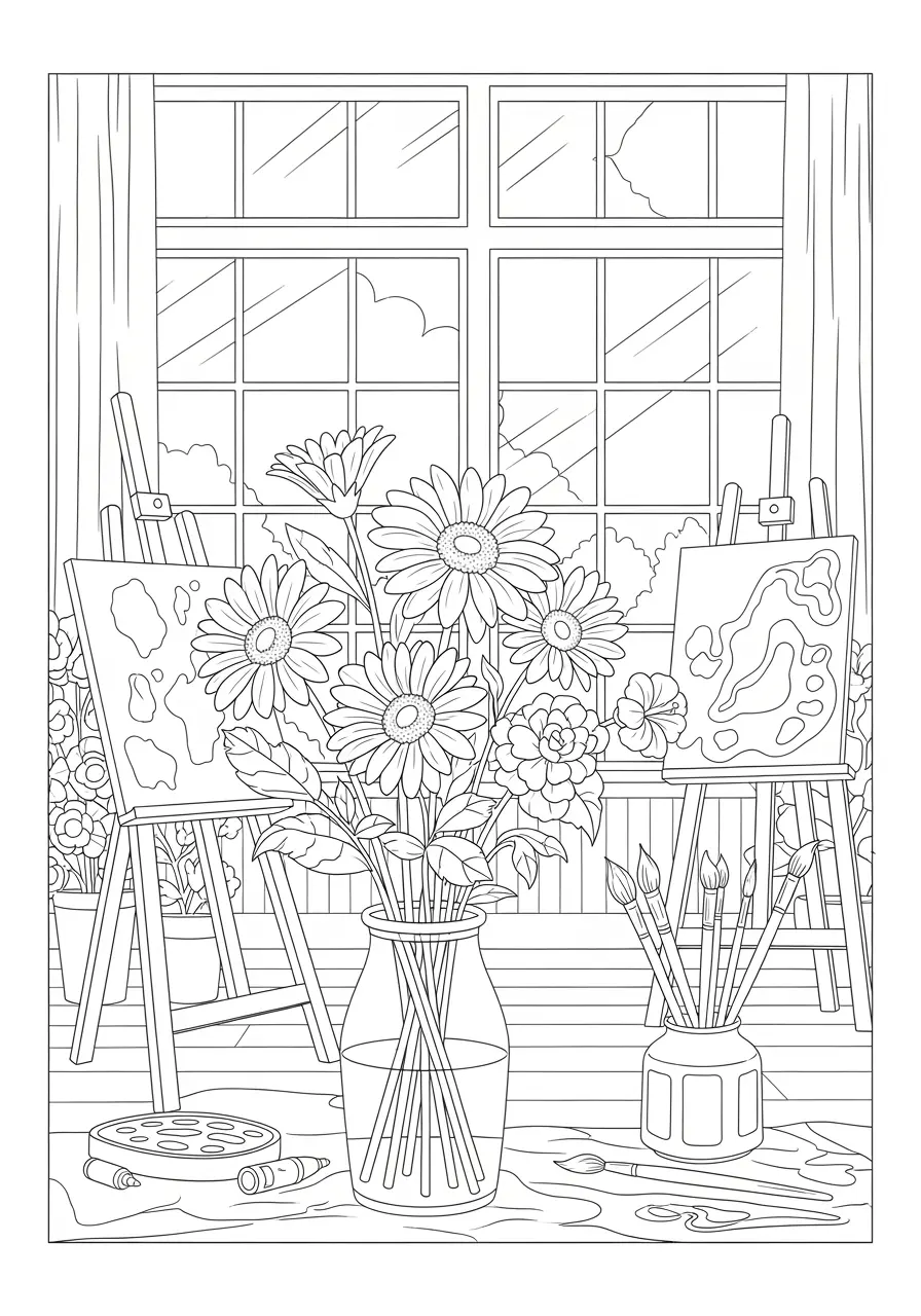 Art Studio Flower Coloring Page