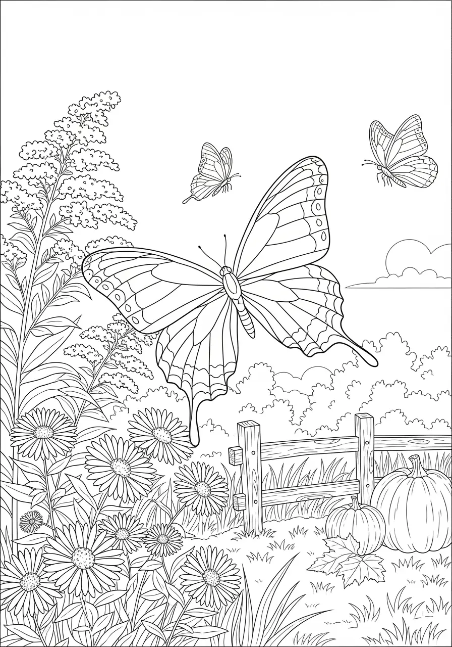 Autumn Butterfly Migration Coloring Page