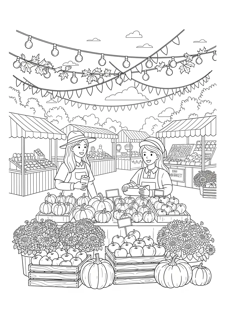 Autumn Farmers Market Coloring Page