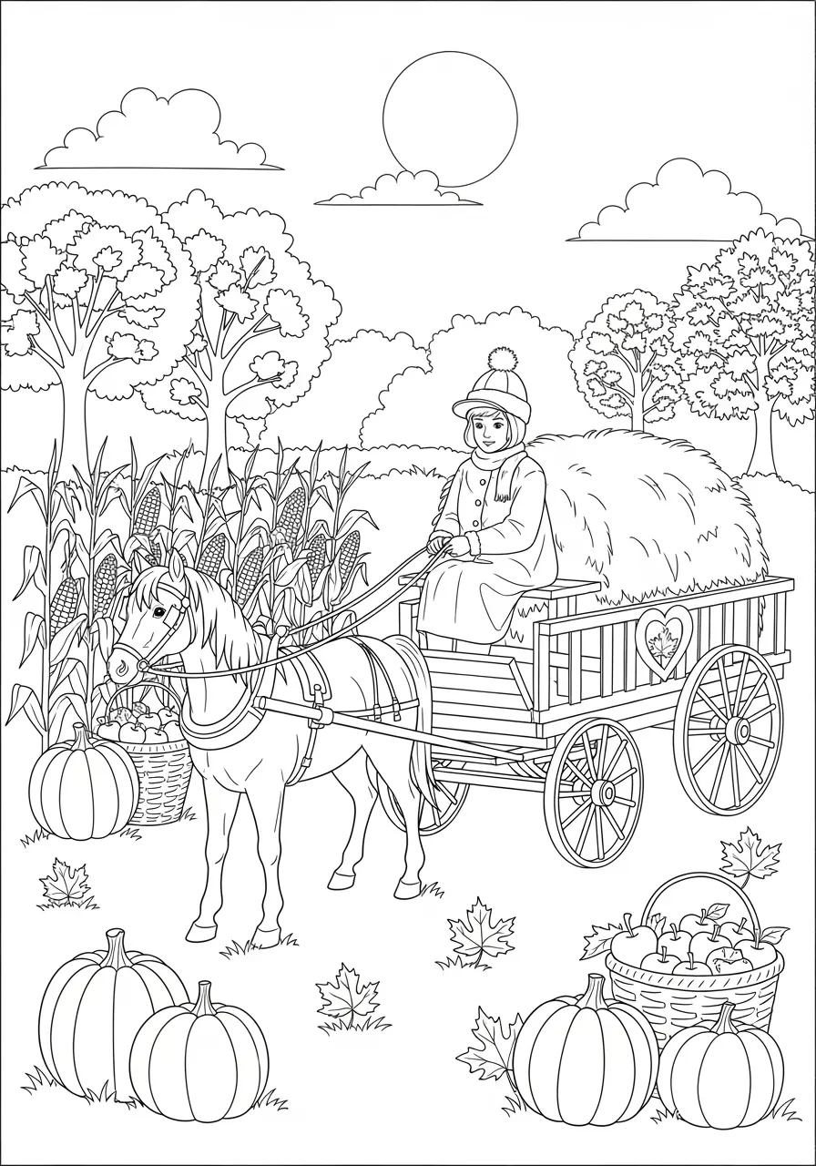 Autumn Harvest Horse Coloring Page