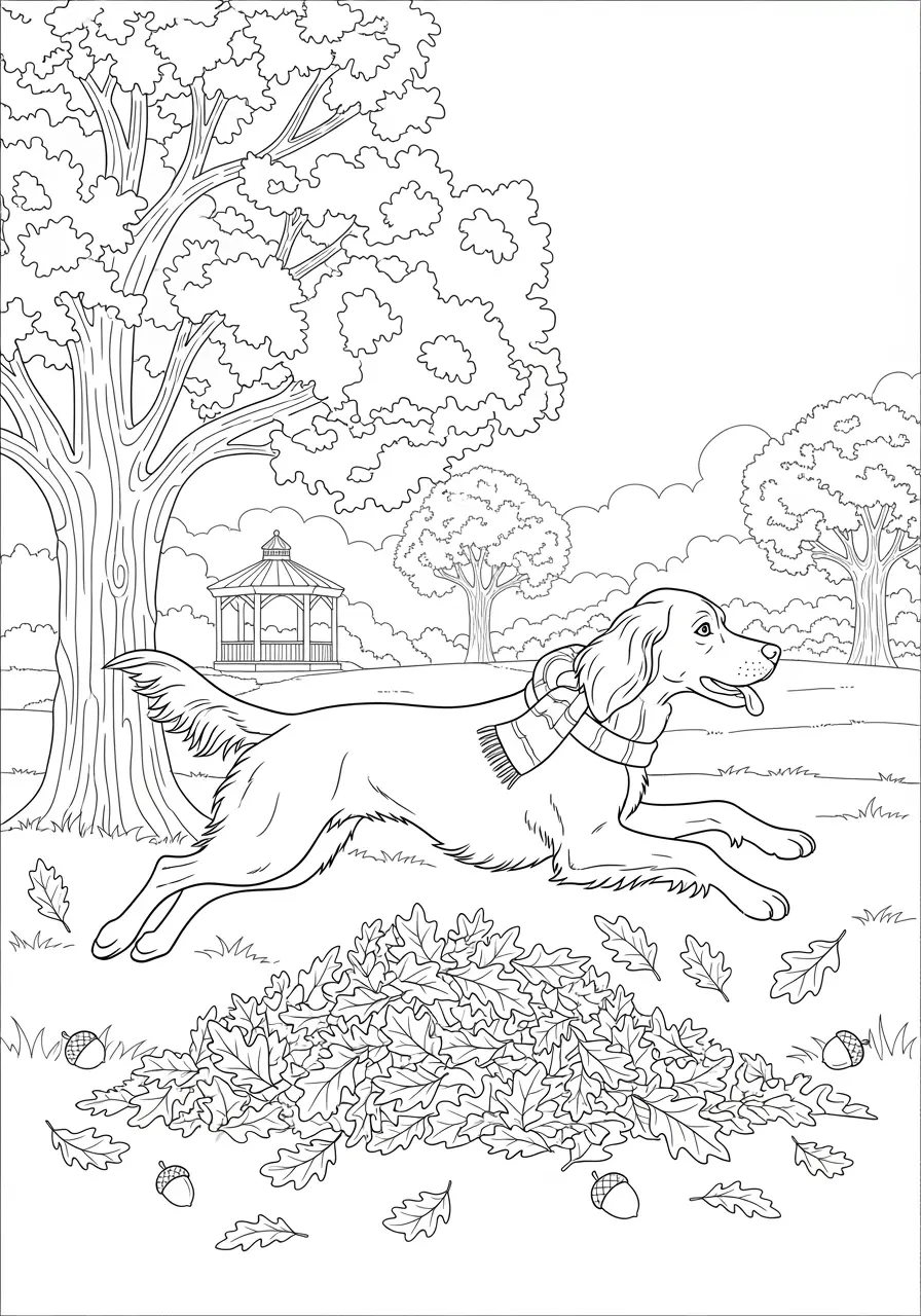 Autumn Park Dog Coloring Page Adults