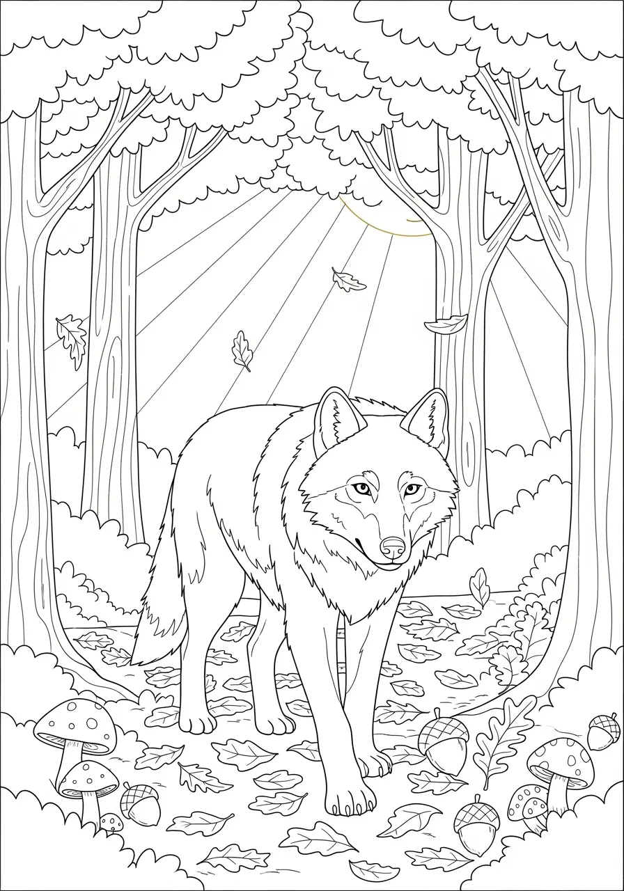 Autumn Wolf Coloring Page