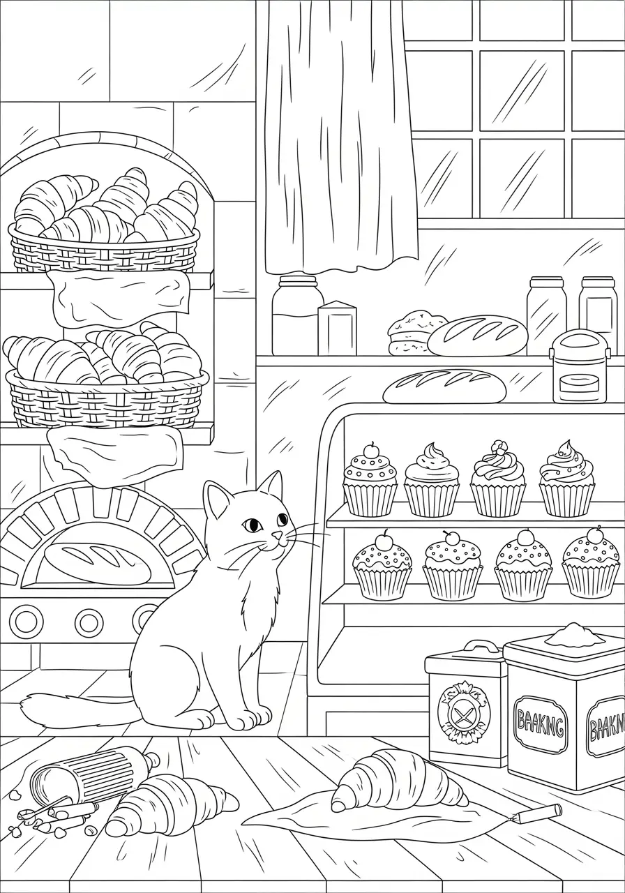 Bakery Cat Coloring Page For Adults