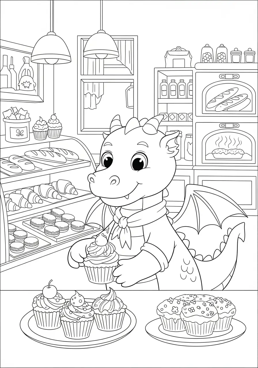 Bakery Dragon Coloring Page