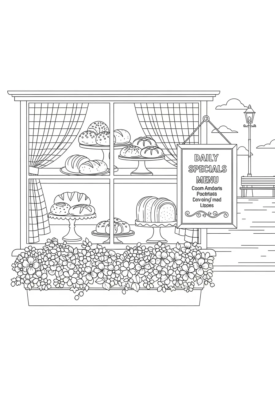 Bakery Window Calming Coloring Page