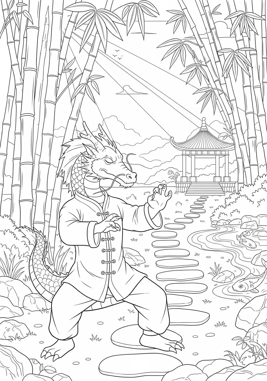 Bamboo Forest Dragon Coloring Page
