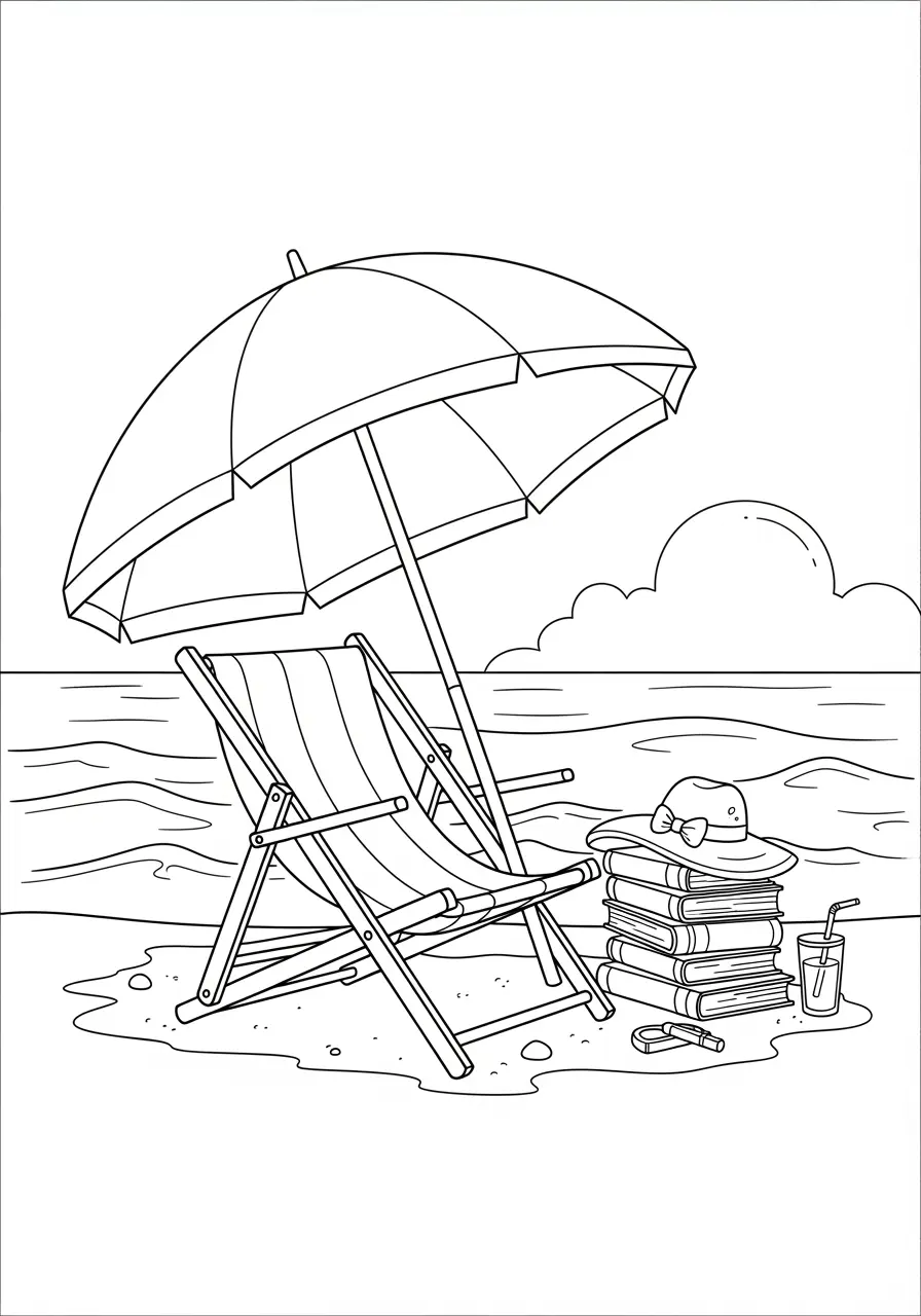 Beach Reading Nook Ocean Coloring Page