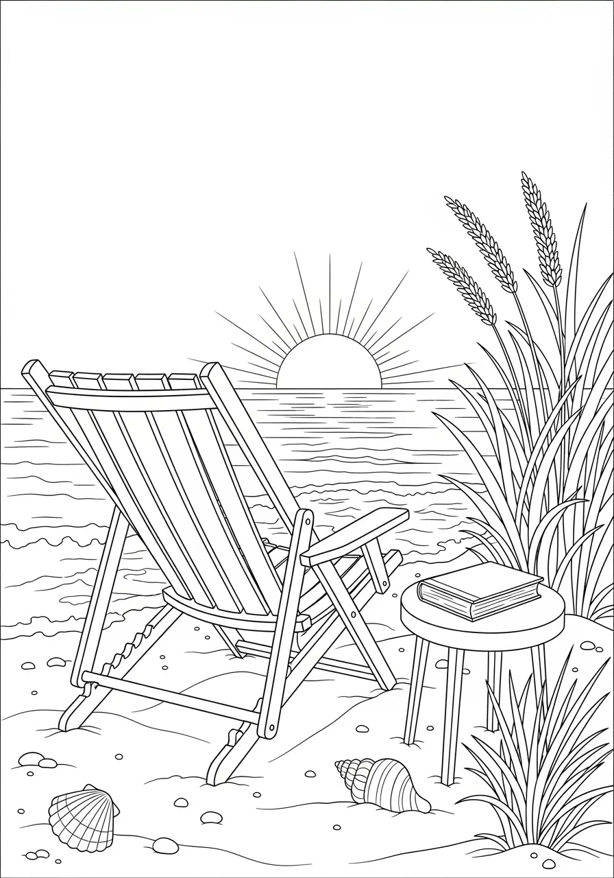 Beach Sunset Relaxation Coloring Page