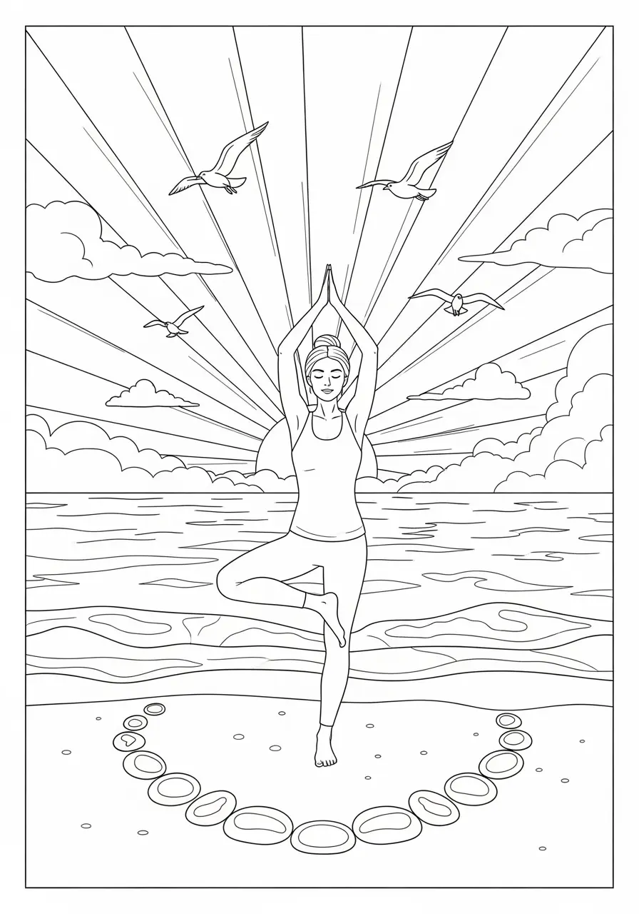 Beach Yoga Ocean Coloring Page