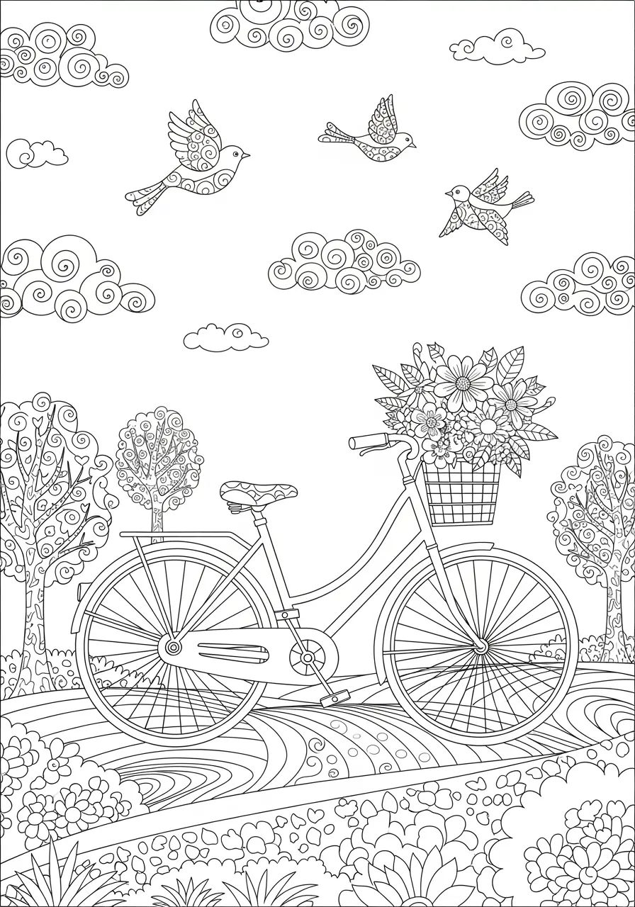 Bicycle Adventure Doodle Coloring Page