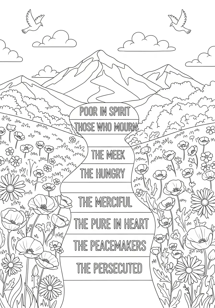 Blessed Beatitudes Christian Coloring Page