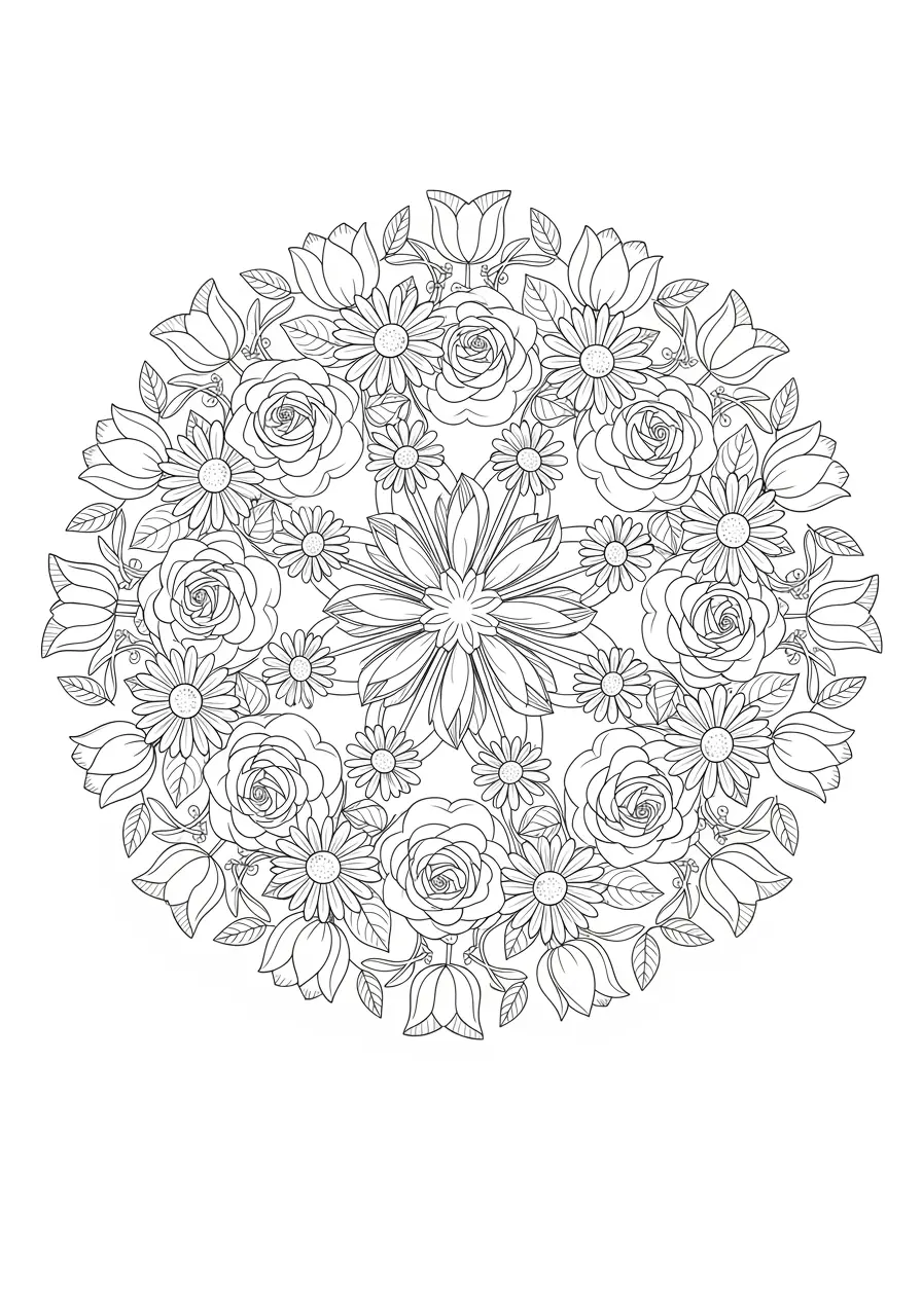 Blumengarten-Mandala-Ausmalbild