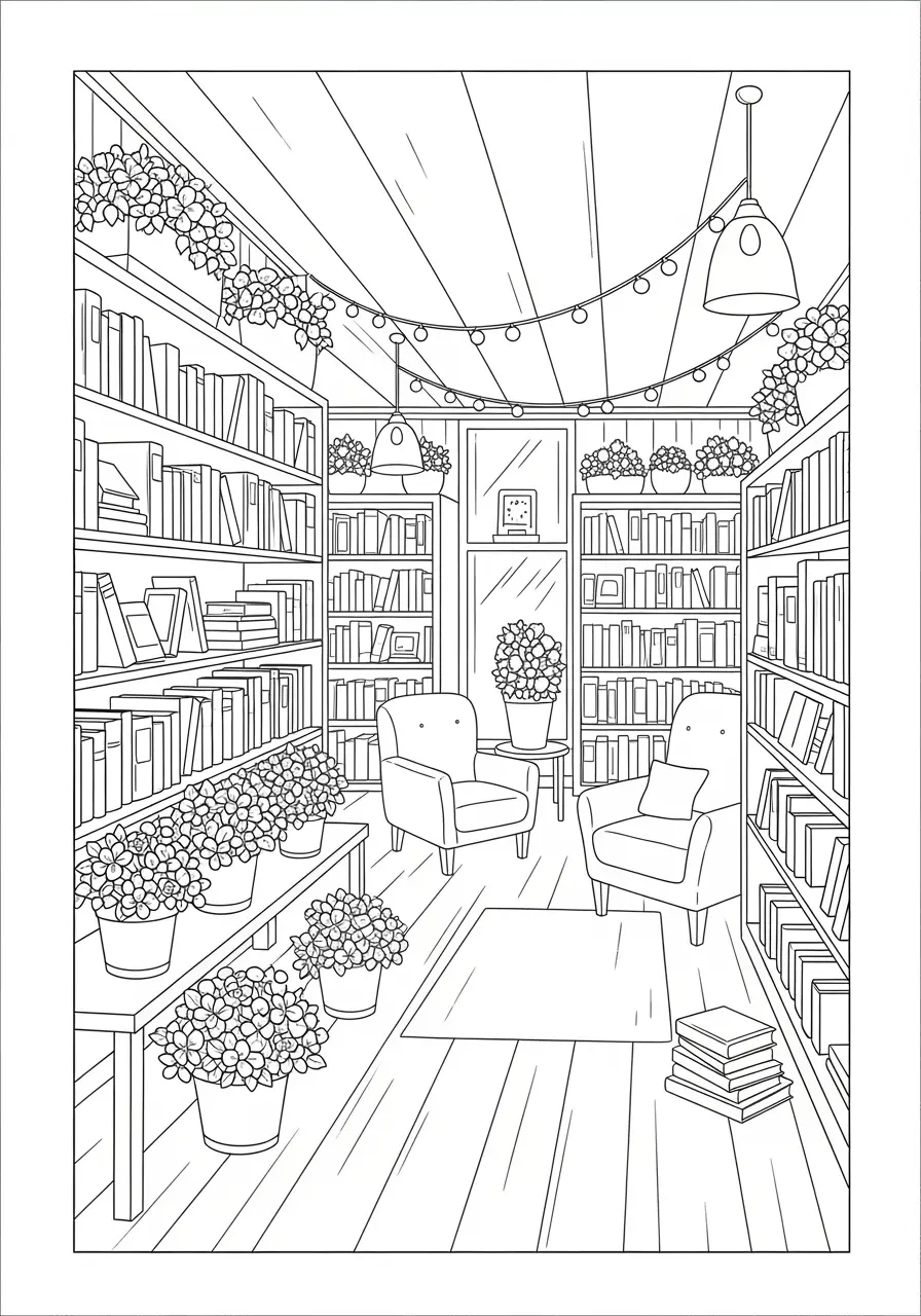 Bookstore Flower Coloring Page