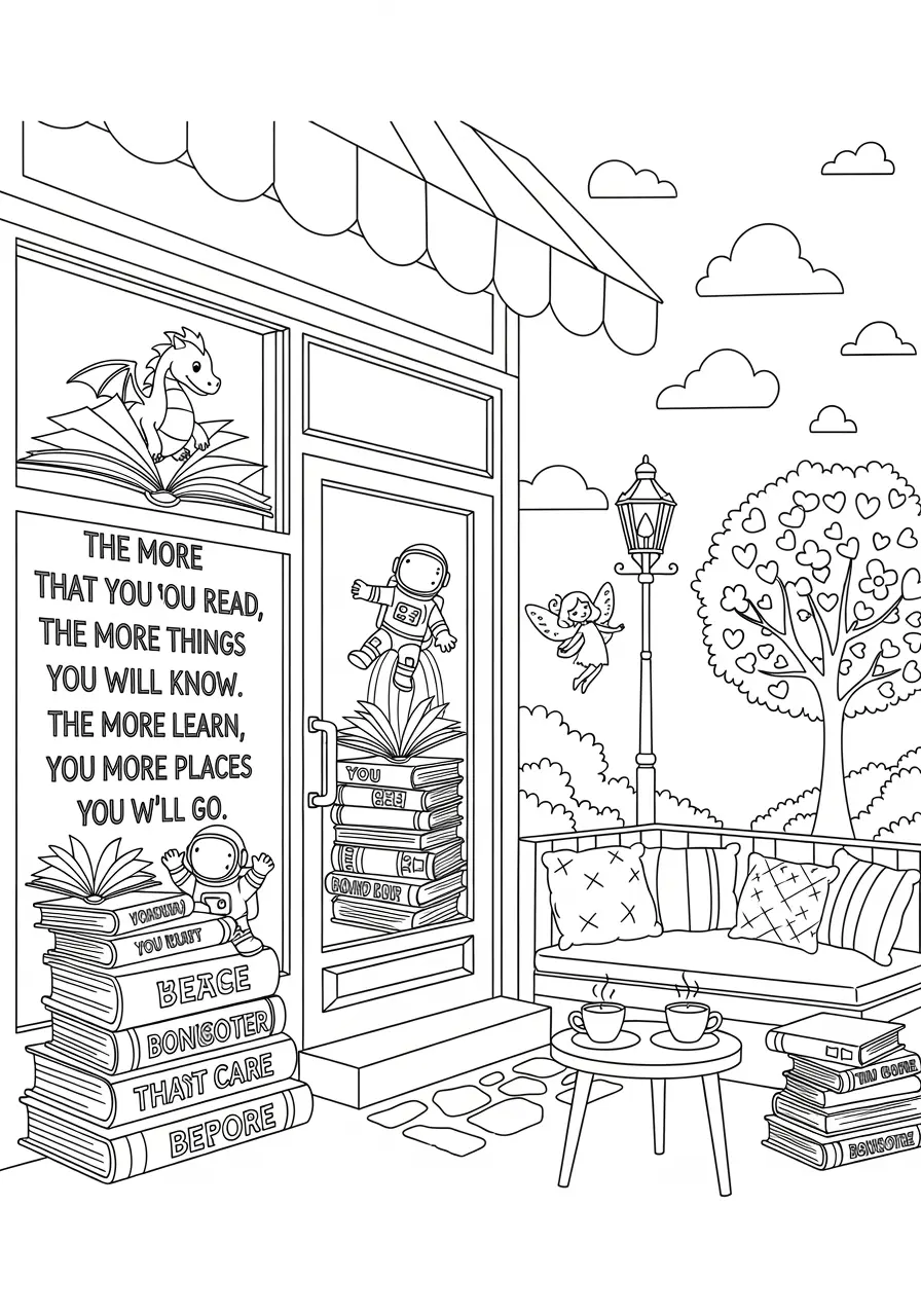 Bookstore Wall Graffiti Coloring Page
