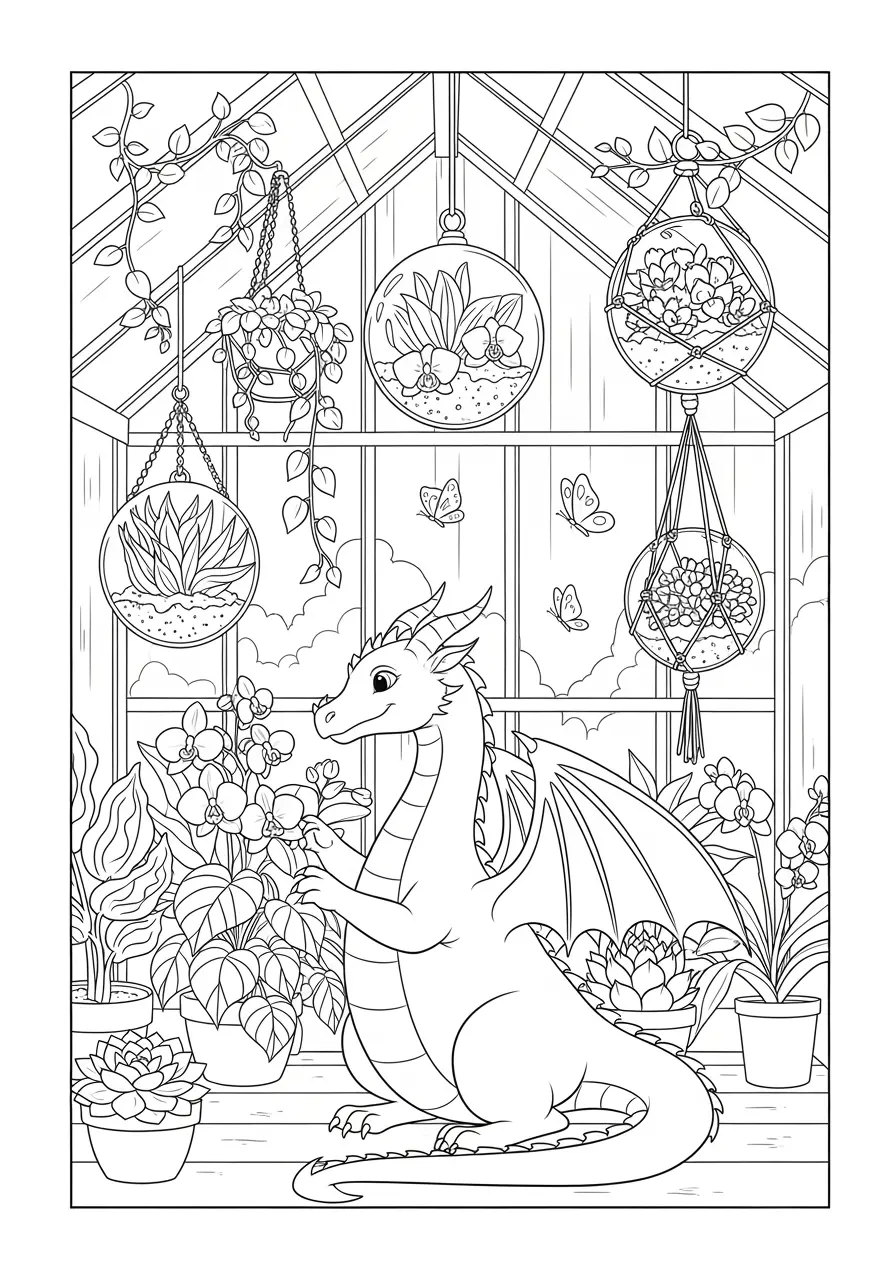 Botanical Dragon Coloring Page