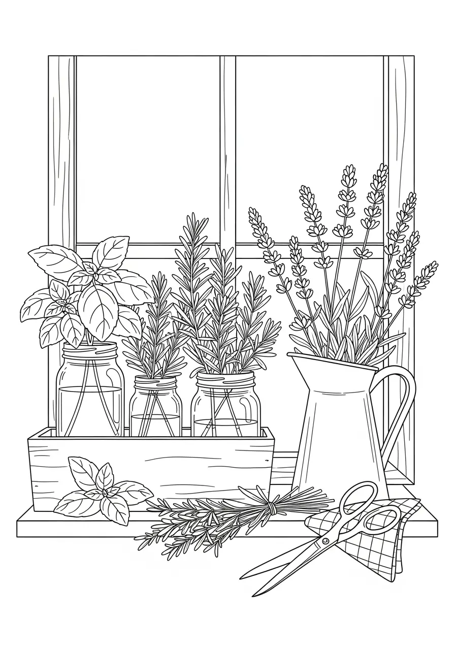 Botanical Herb Garden Plant Coloring Page