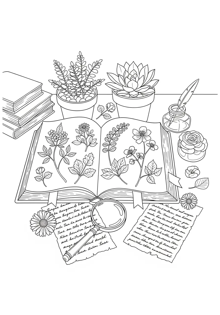 Botanical Library Plant Coloring Page