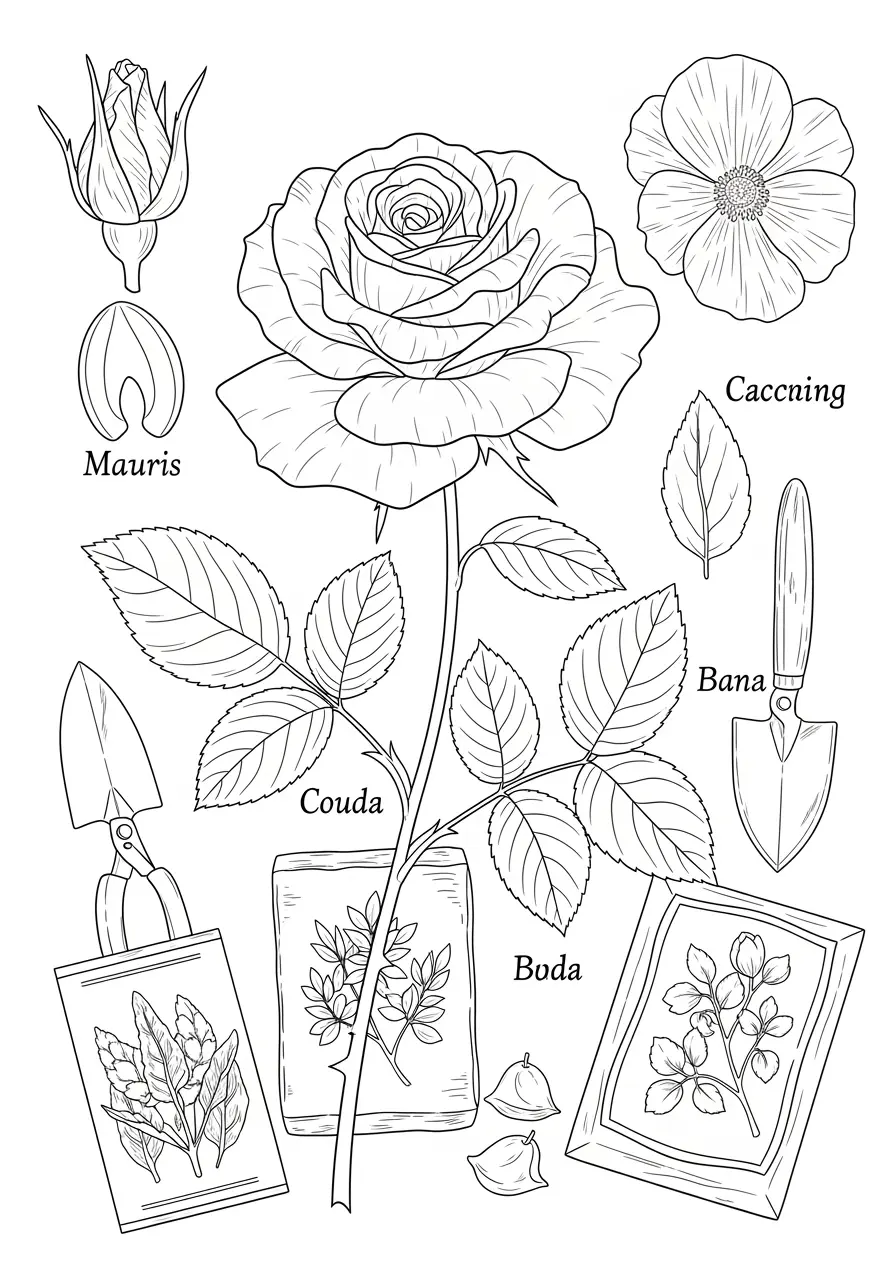 Botanical Rose Study Coloring Page