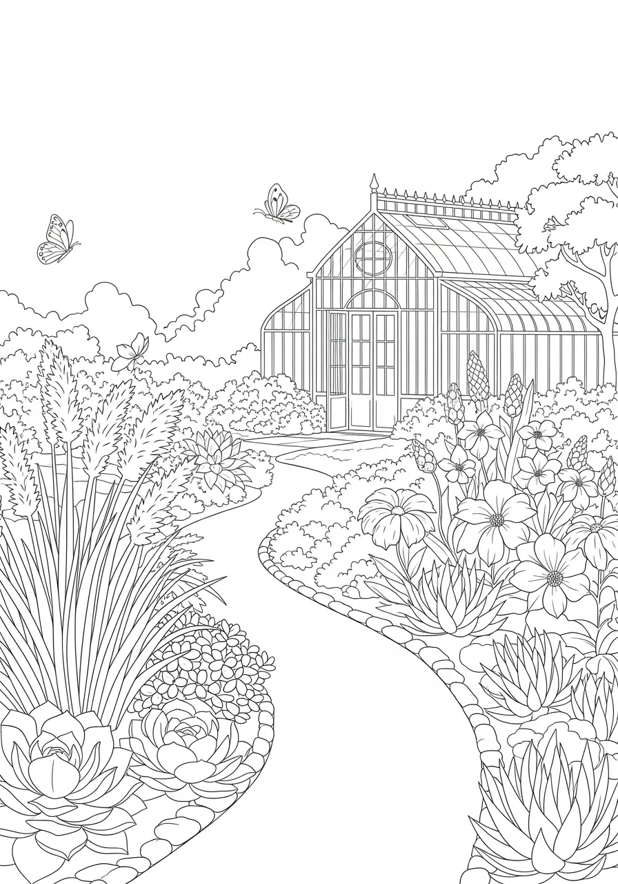 Botanischer-Garten-Sommer-Ausmalbild