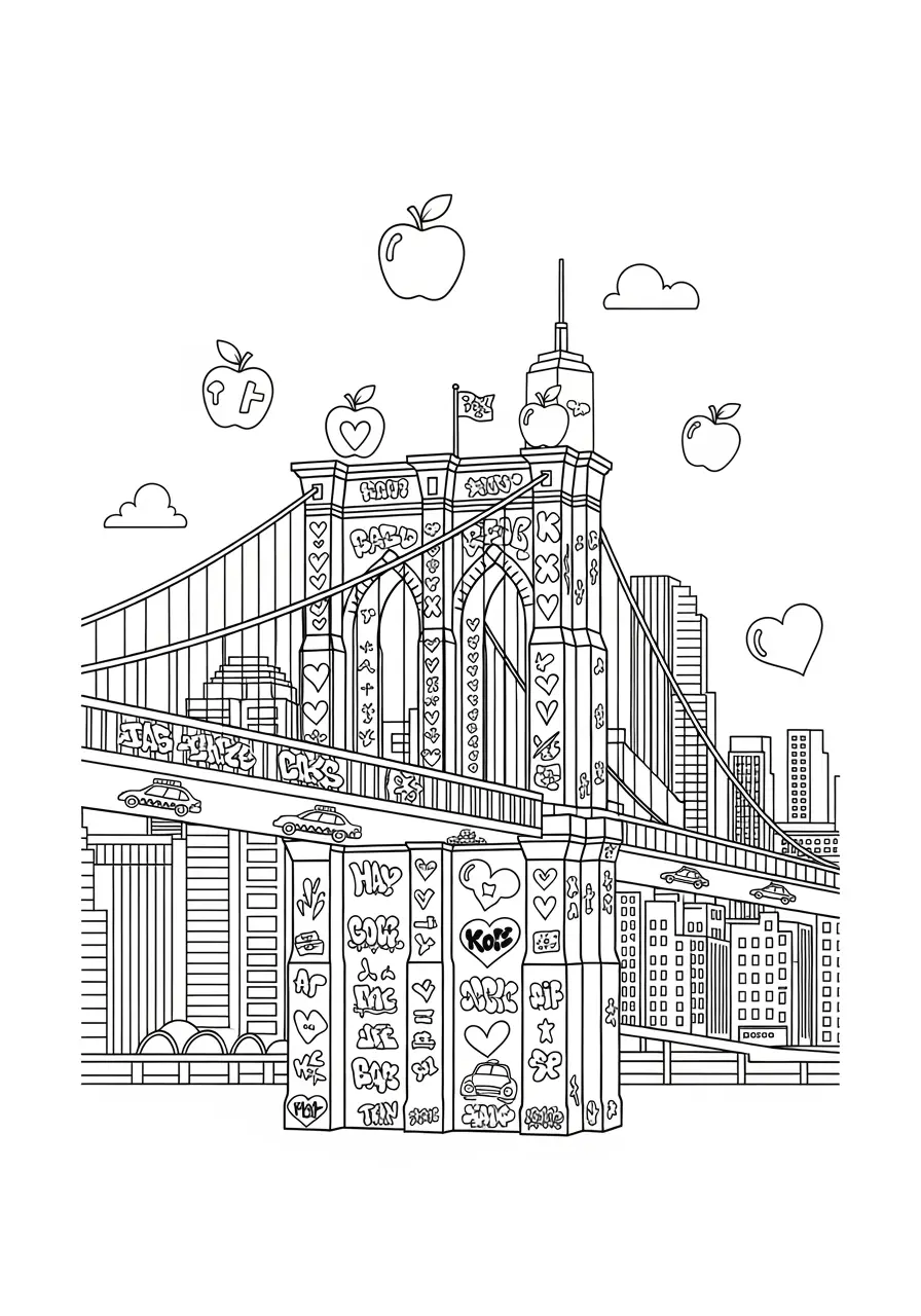 Brooklyn Bridge Graffiti Coloring Page