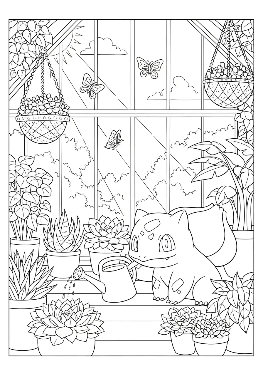 Bulbasaur Greenhouse Pokemon Coloring Page