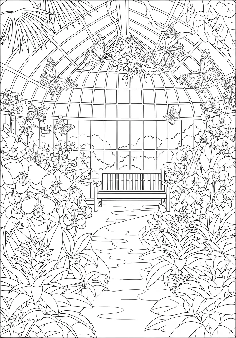 Butterfly Conservatory Coloring Page Adults