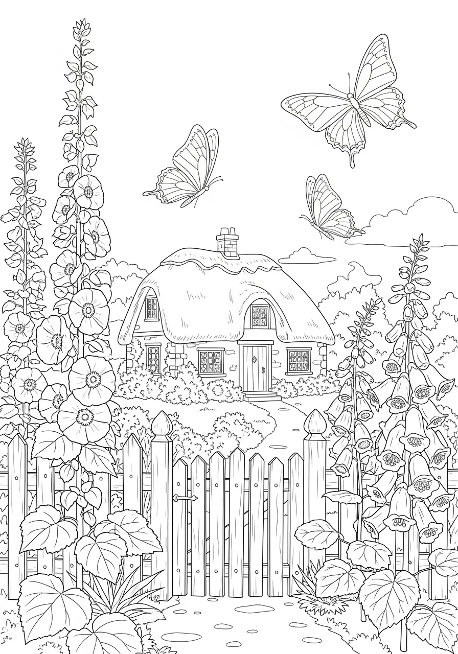 Butterfly Cottage Garden Coloring Page