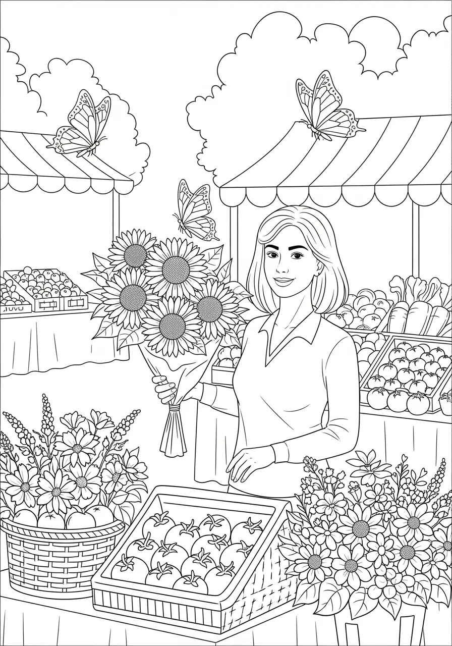 Butterfly Farmers Market Coloring Page