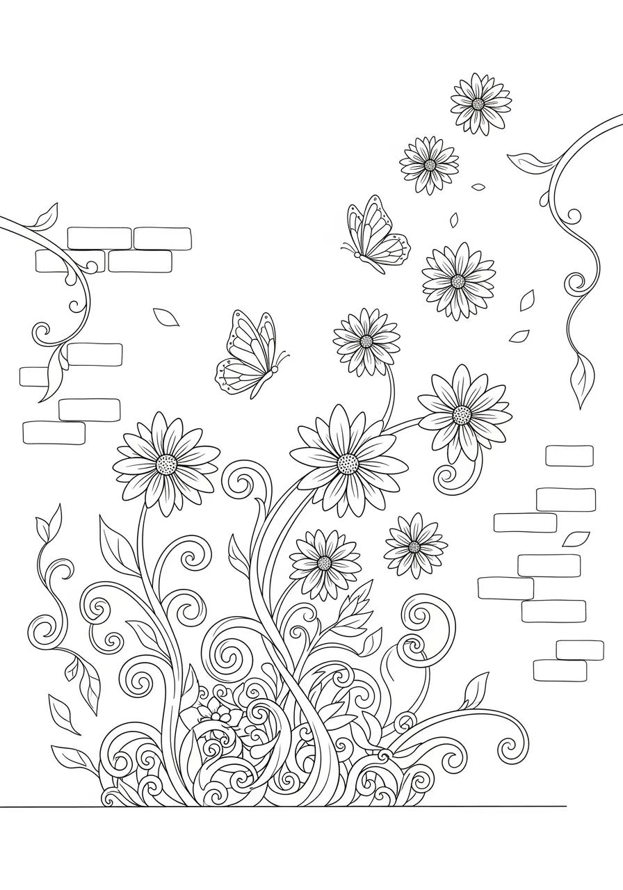Butterfly Garden Graffiti Coloring Page