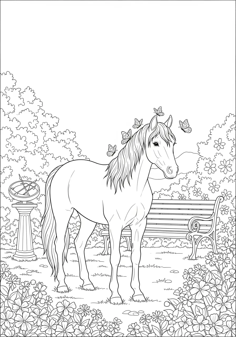 Butterfly Garden Horse Coloring Page