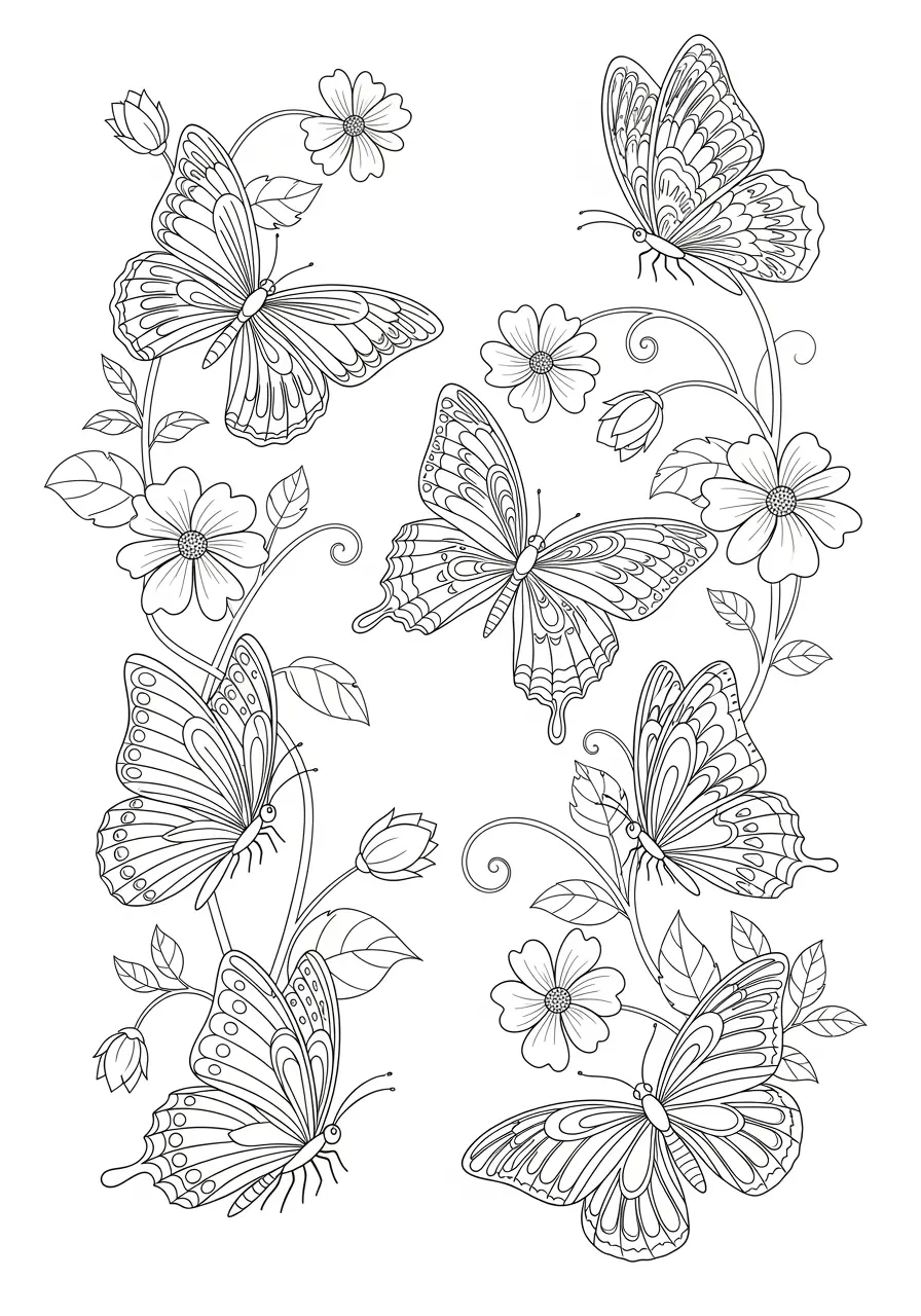Butterfly Garden Tattoo Coloring Page