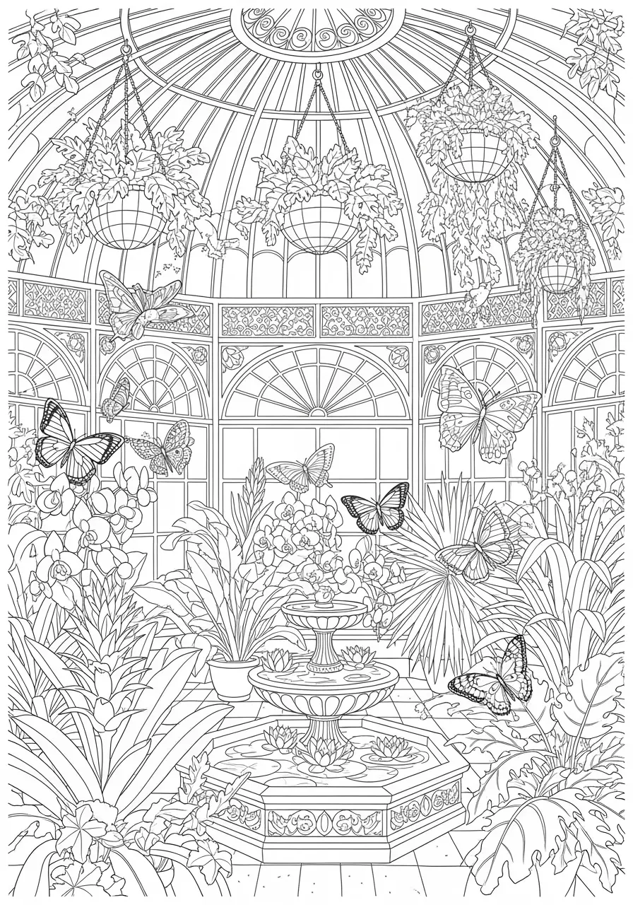 Butterfly Greenhouse Coloring Page Adults