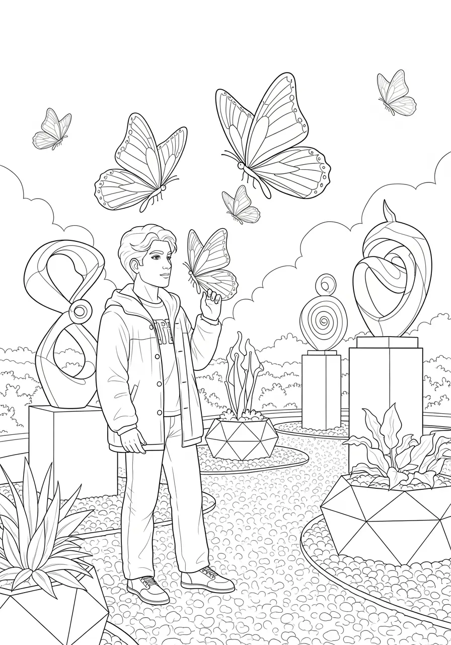 Butterfly Sculpture Garden Coloring Page