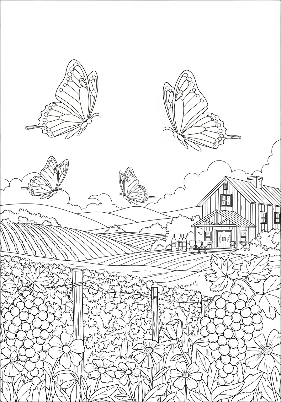 Butterfly Vineyard Coloring Page Adults