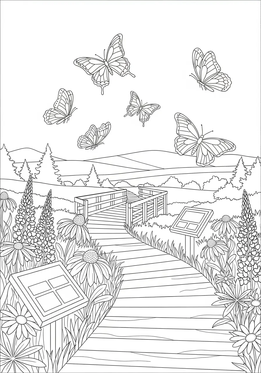 Butterfly Wildflower Trail Coloring Page