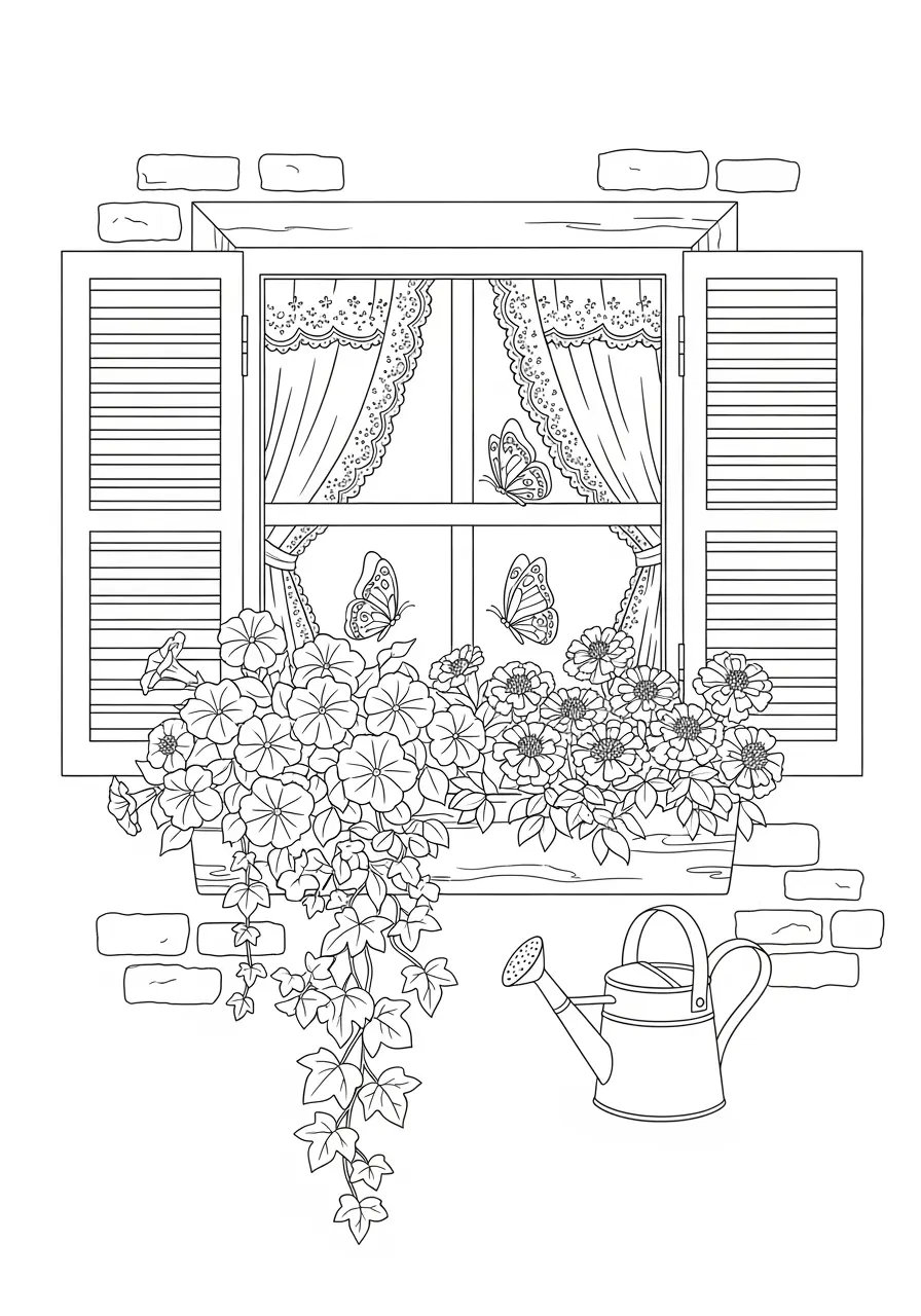 Butterfly Window Box Coloring Page