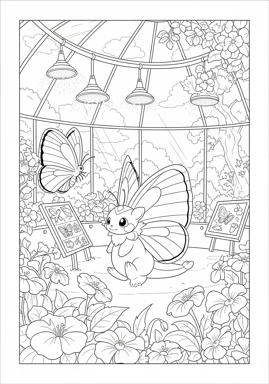 Butterfree Butterfly Garden Pokemon Coloring Page