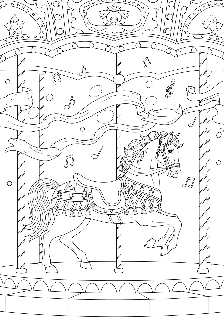 Carousel Horse Coloring Page for Adults