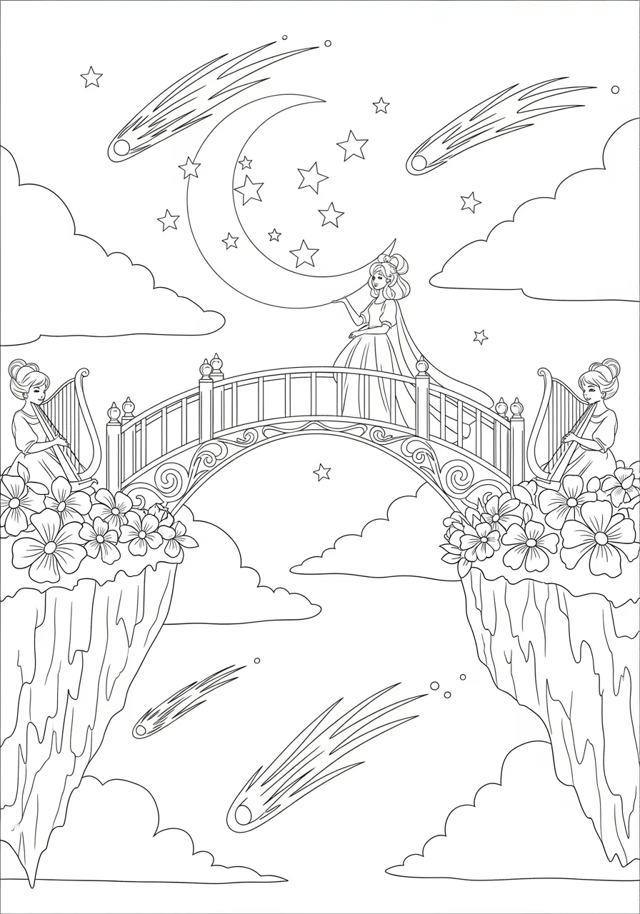 Celestial Bridge Fantasy Coloring Page